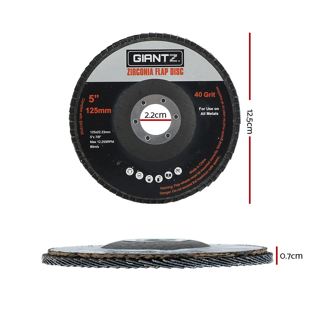 Giantz 20 PCS Zirconia Sanding Flap Disc 5’’ 125mm 40Grit Angle Grinding Wheel