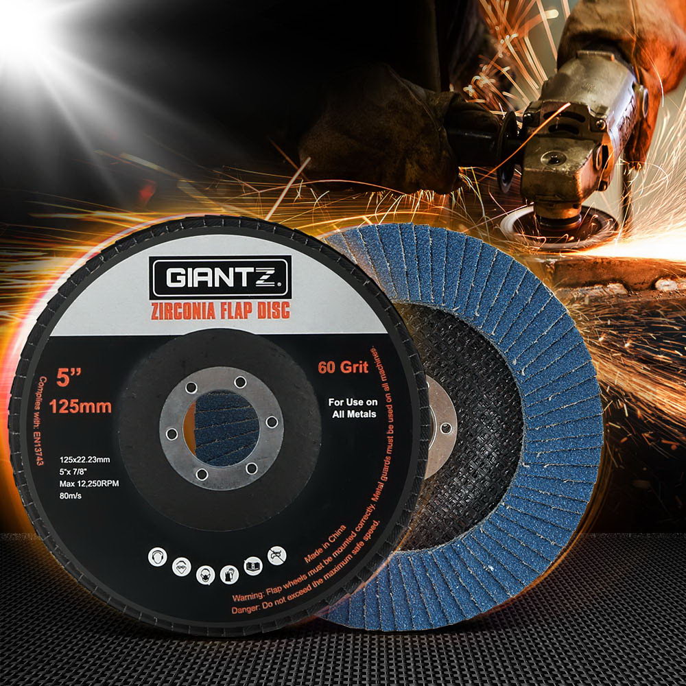 Giantz 10 PCS Zirconia Sanding Flap Disc 5" 125mm 60Grit Angle Grinding Wheel
