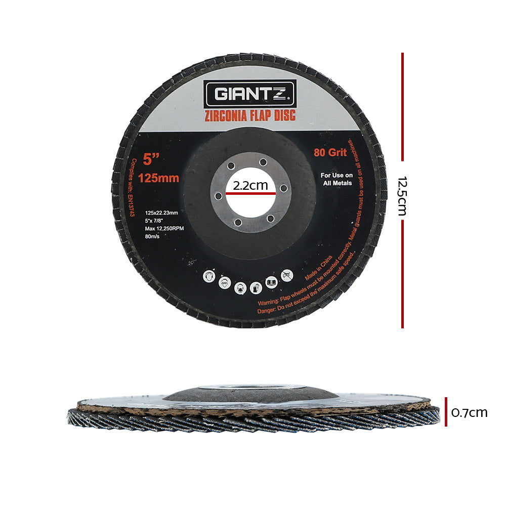 Giantz 50 PCS Zirconia Sanding Flap Disc 5’’ 125mm 80Grit Angle Grinding Wheel
