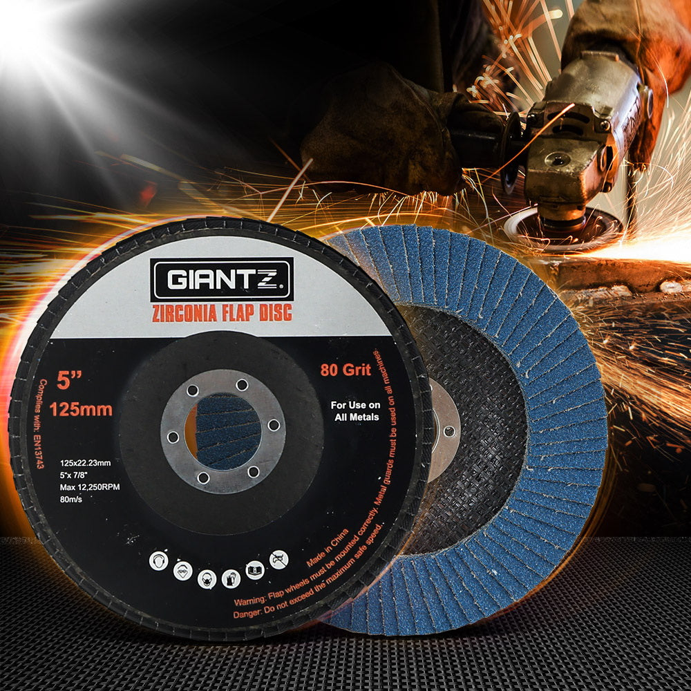 Giantz 50 PCS Zirconia Sanding Flap Disc 5’’ 125mm 80Grit Angle Grinding Wheel