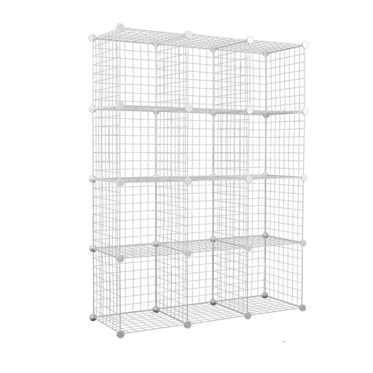 12 Cube Metal Wire Storage Cabinet - White