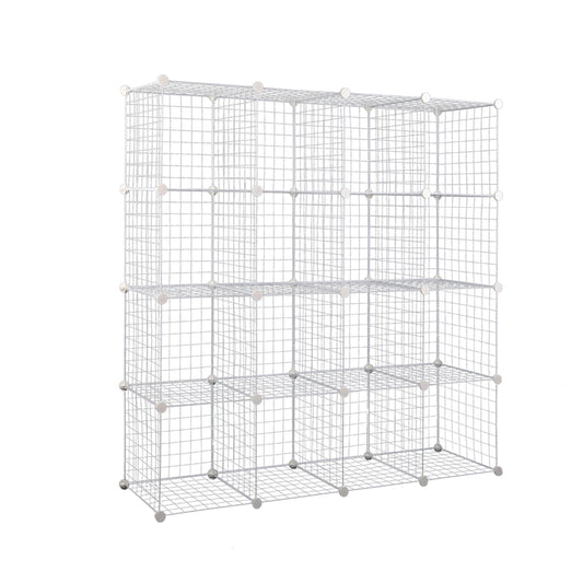 16 Cube Metal Wire Storage Cabinet - White