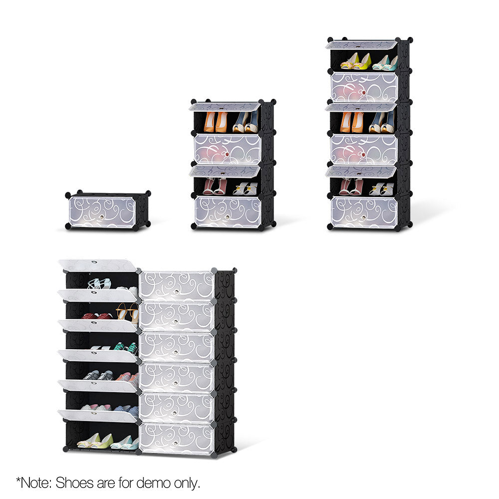 12 Cube Stackable Shoe Rack Storage Cabinet - Black & White