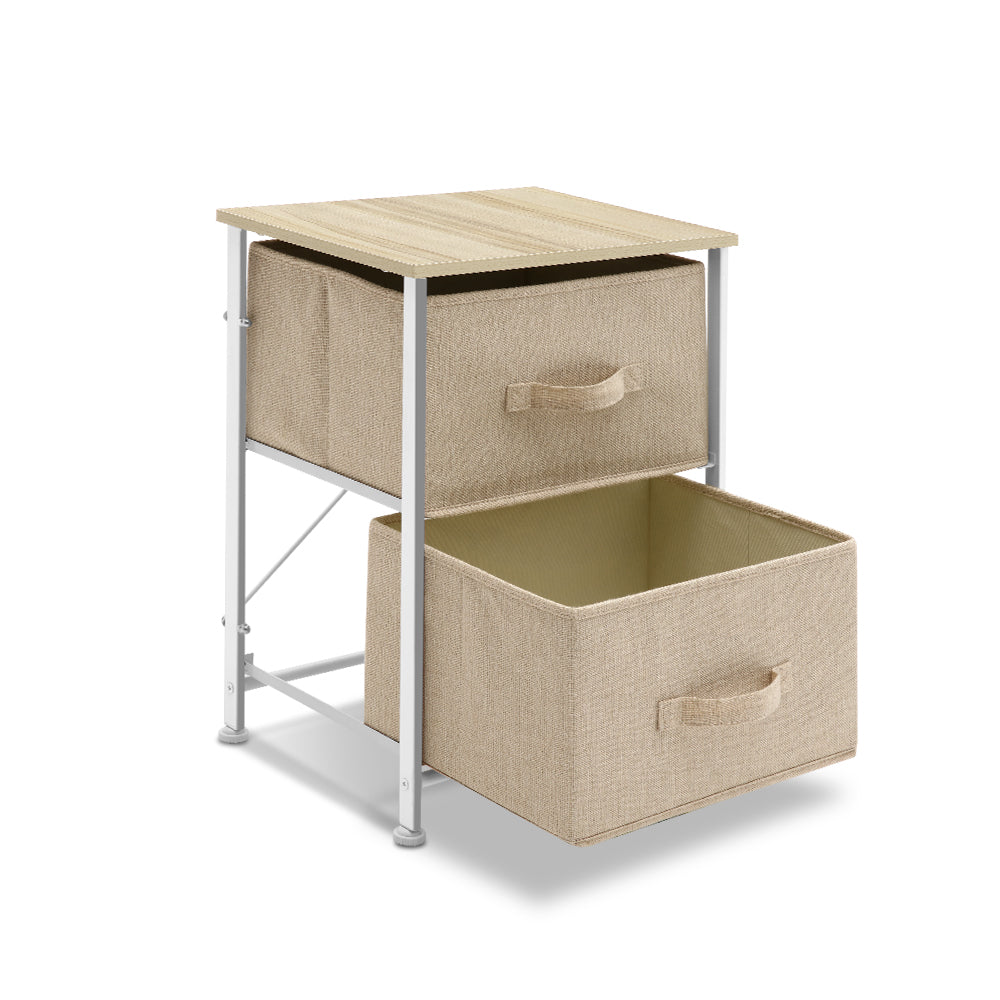2 Fabric Storage Drawers Chest Organizer Cabinet Bedside Table Nightstand