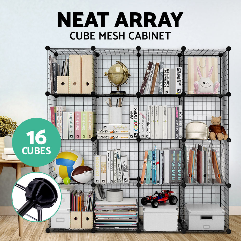 Wire Cube Storage Cabinet DIY 16 Cubes Display Shelves Bookcase Shelf Organiser