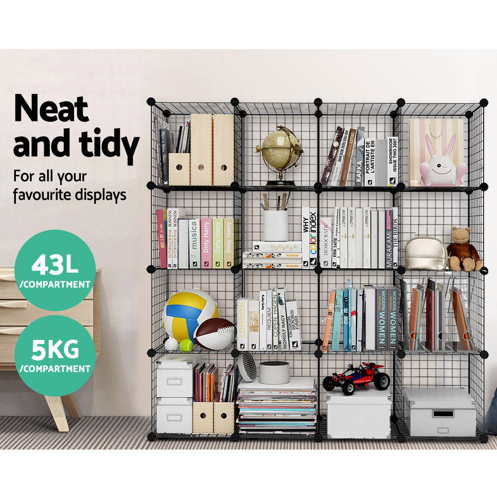 Wire Cube Storage Cabinet DIY 16 Cubes Display Shelves Bookcase Shelf Organiser