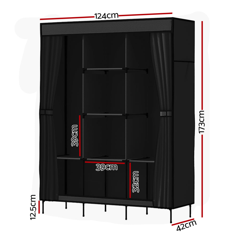 Artiss Clothes Wardrobe Closet Storage Large Portable Organiser with Shelf Black