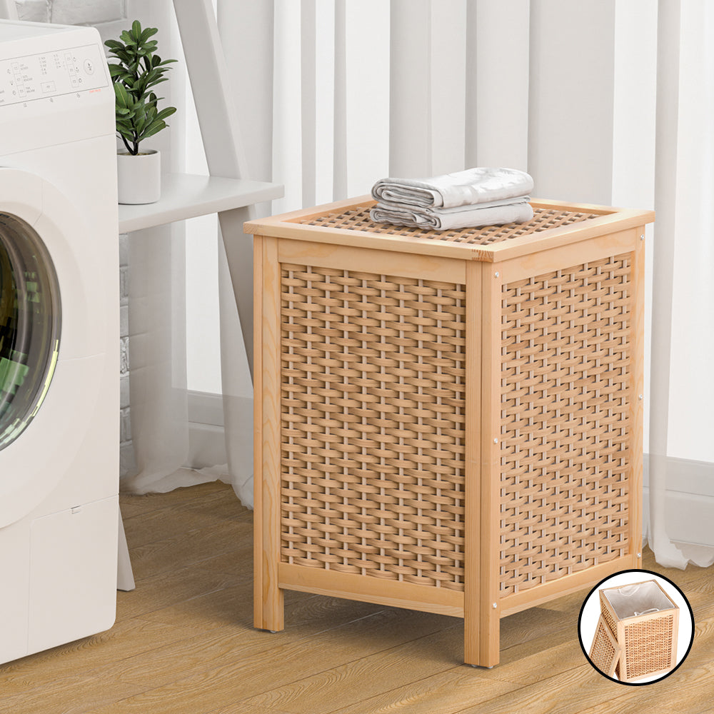 Artiss Laundry Hamper Bathroom Storage Cabinet Wooden Organiser Bag Clothes