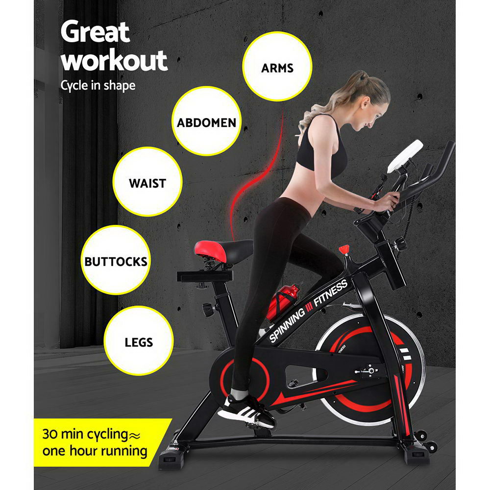 Spin Exercise Bike Flywheel Fitness Commercial Home Workout Gym Machine Bonus Phone Holder Black