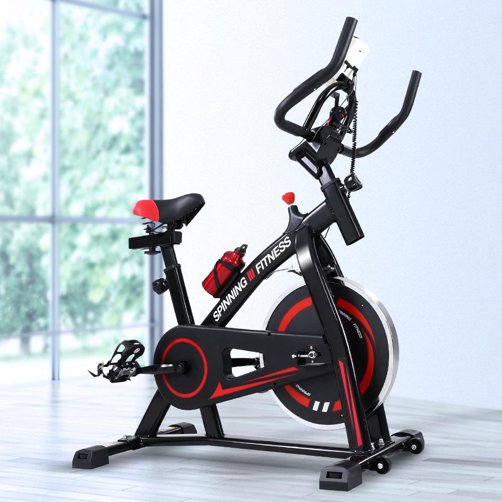 Spin Exercise Bike Flywheel Fitness Commercial Home Workout Gym Machine Bonus Phone Holder Black