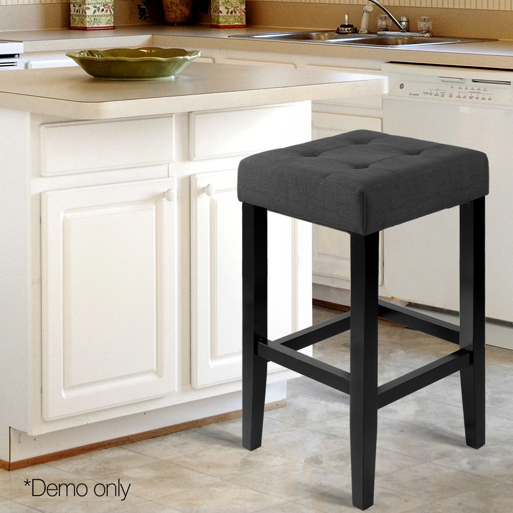 Artiss Set of 2 Wooden Fabric Barstools - Charcoal