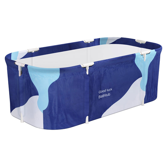 Weisshorn Foldable Bathtub PVC Spa Bucket Inflatable Cushion 134x65cm Navy Blue