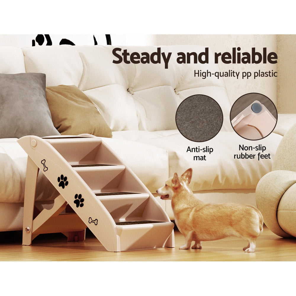 i.Pet Dog Ramp Steps For Bed Sofa Car Pet Stairs Ladder Indoor Foldable Beige