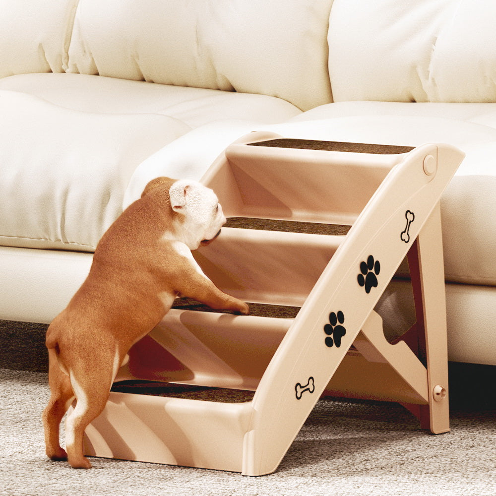 i.Pet Dog Ramp Steps For Bed Sofa Car Pet Stairs Ladder Indoor Foldable Beige