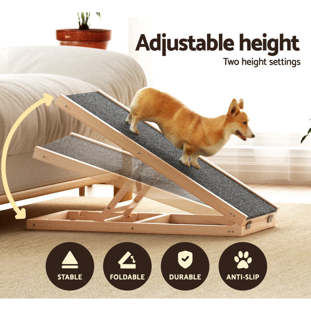 i.Pet Dog Ramp Steps Adjustable Height For Bed Sofa Car Foldable Stairs Non-slip