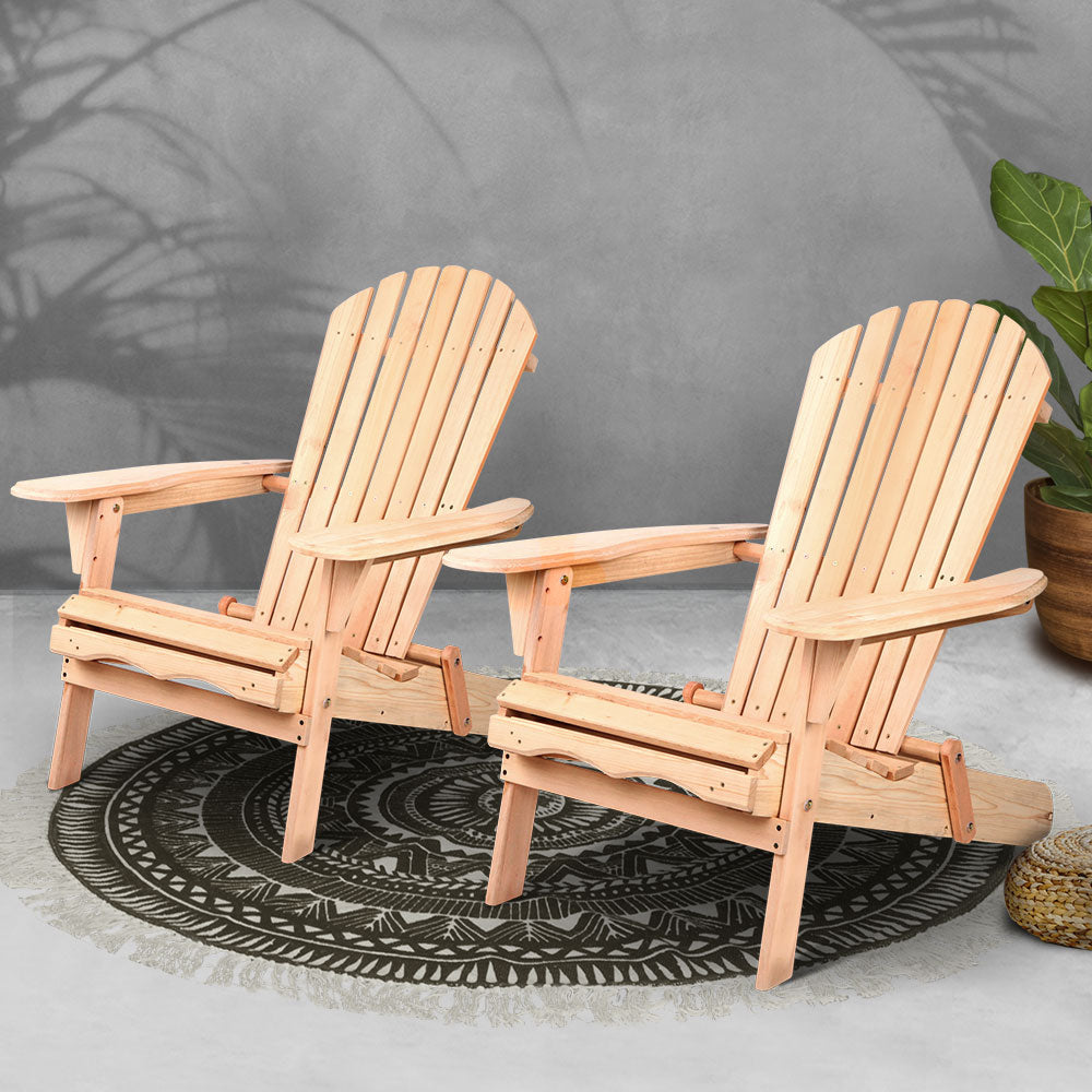 Gardeon Set of 2 Patio Furniture Outdoor Chairs Beach Chair Wooden Adirondack Garden Lounge