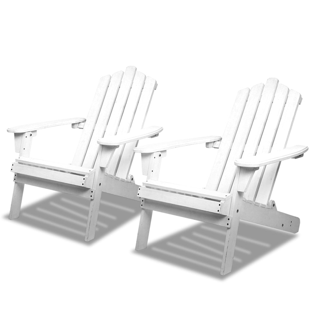 Gardeon Patio Furniture Outdoor Chairs Beach Chair Wooden Adirondack Garden Lounge Recliner 2PC White