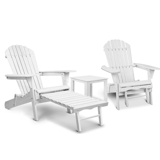 Gardeon 3 Piece Outdoor Adirondack Lounge Beach Chair Set - White