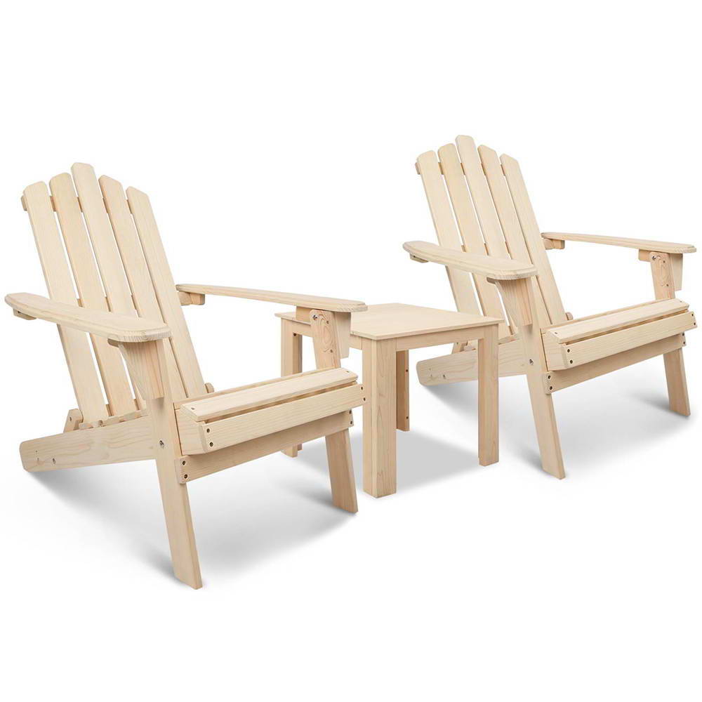 Gardeon 3 Piece Wooden Outdoor Beach Chair and Table Set 