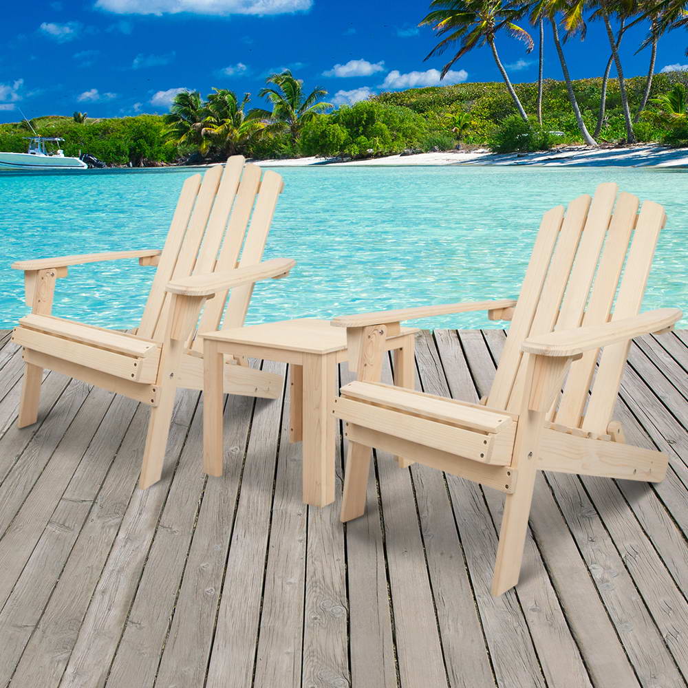 Gardeon 3 Piece Wooden Outdoor Beach Chair and Table Set Adirondack Chairs