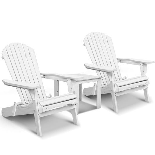 Gardeon 3 Piece Outdoor Adirondack Beach Chair and Table Set - White