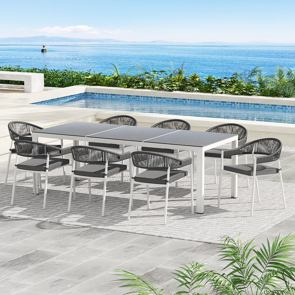 Gardeon 9PCS Outdoor Dining Set Table Chairs Patio Rope Lounge Setting 8-seater