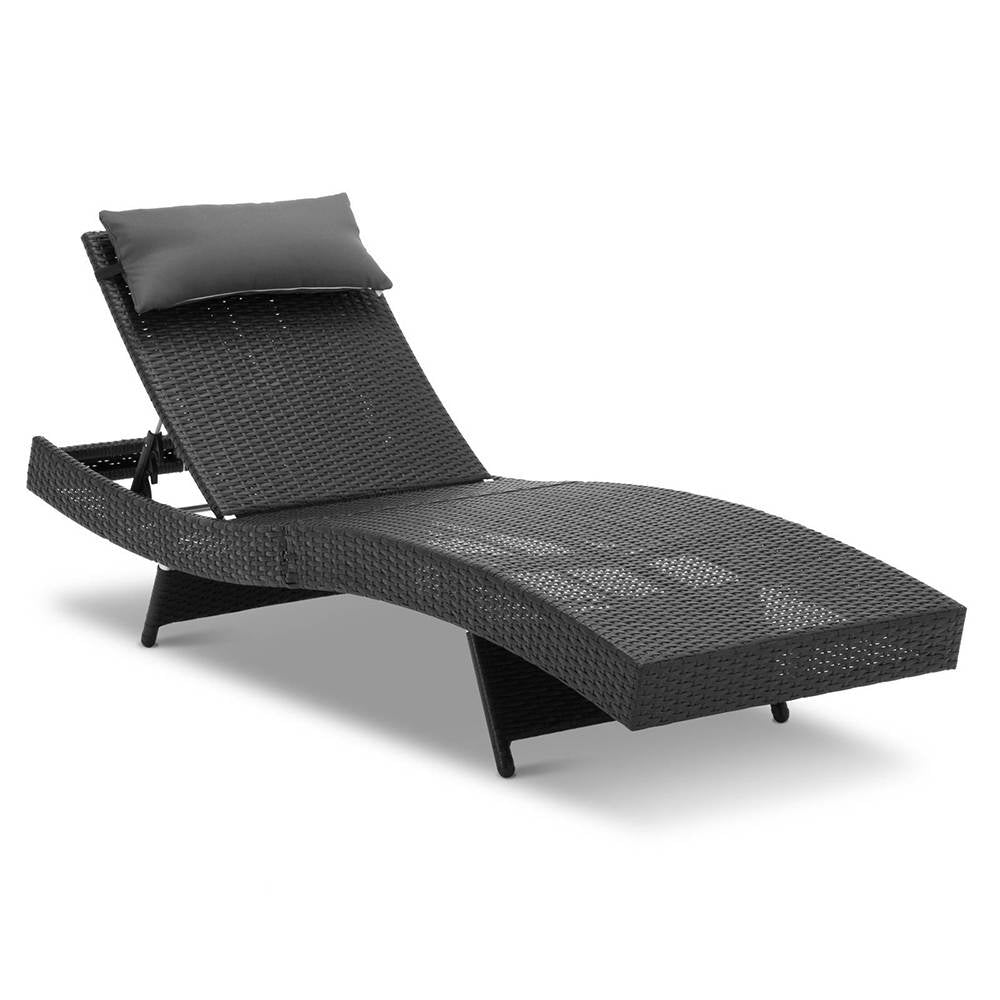 Gardeon Outdoor Wicker Sun Lounge - Black