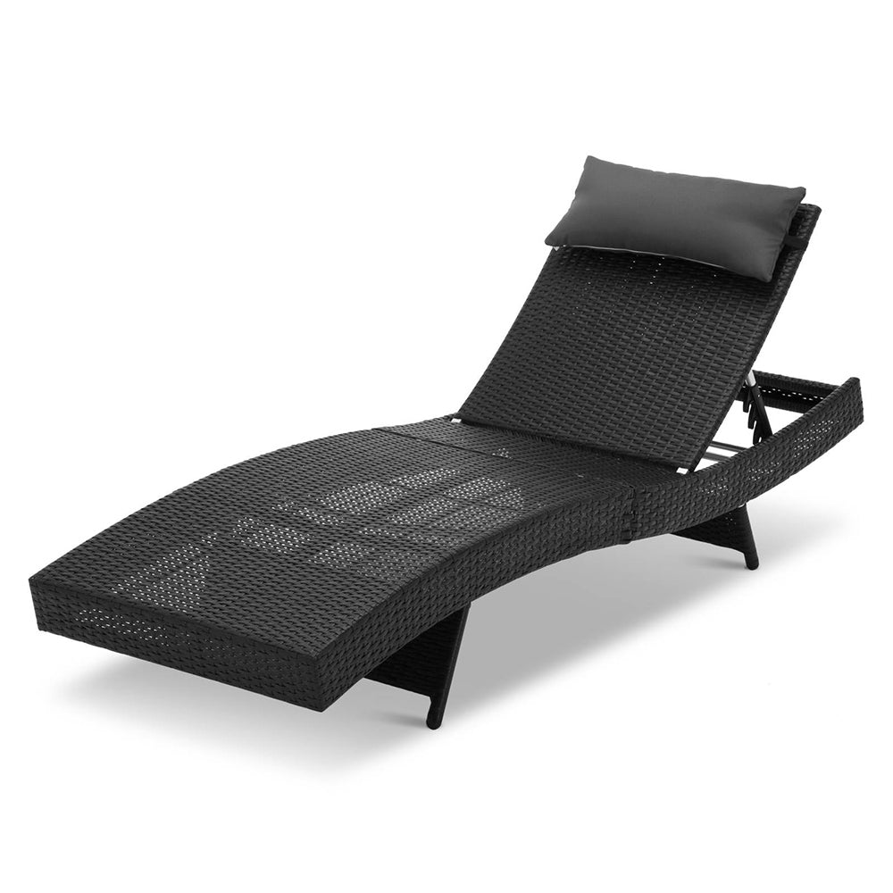 Gardeon Outdoor Wicker Sun Lounge - Black