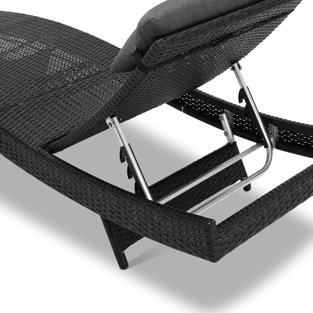 Gardeon Outdoor Sun Lounge Setting Wicker Lounger Day Bed Rattan Patio Furniture Black