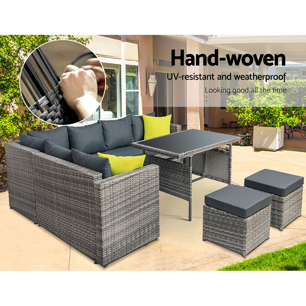 Gardeon Outdoor Furniture Patio Set Dining Sofa Table Chair Lounge Garden Wicker Grey