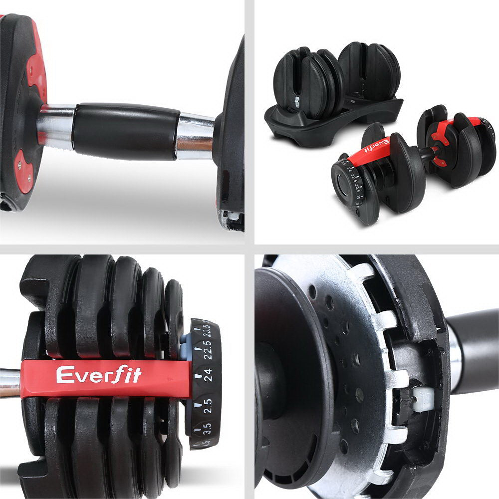 Everfit 2 x 24KG Adjustable Dumbbells Set Dumbbell Weight Plates Home New Aim catalogue