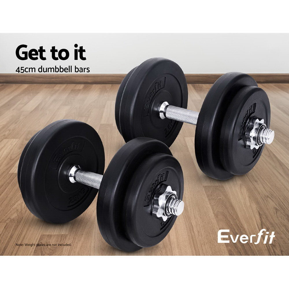 Everfit 45cm Solid Steel Dumbbell Bar Pair Gym Home Exercise Fitness 150KG Cap