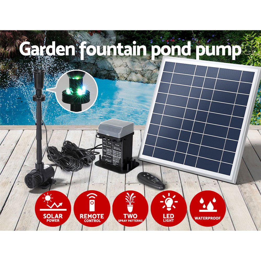 Gardeon Solar Pond Pump with Battery Kit LED Lights 9.8FT