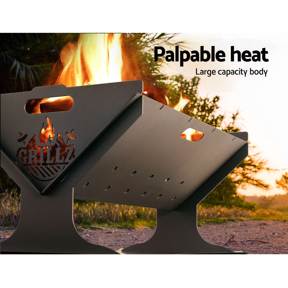 Grillz Fire Pit BBQ Outdoor Camping Portable Patio Heater Folding Packed Steel