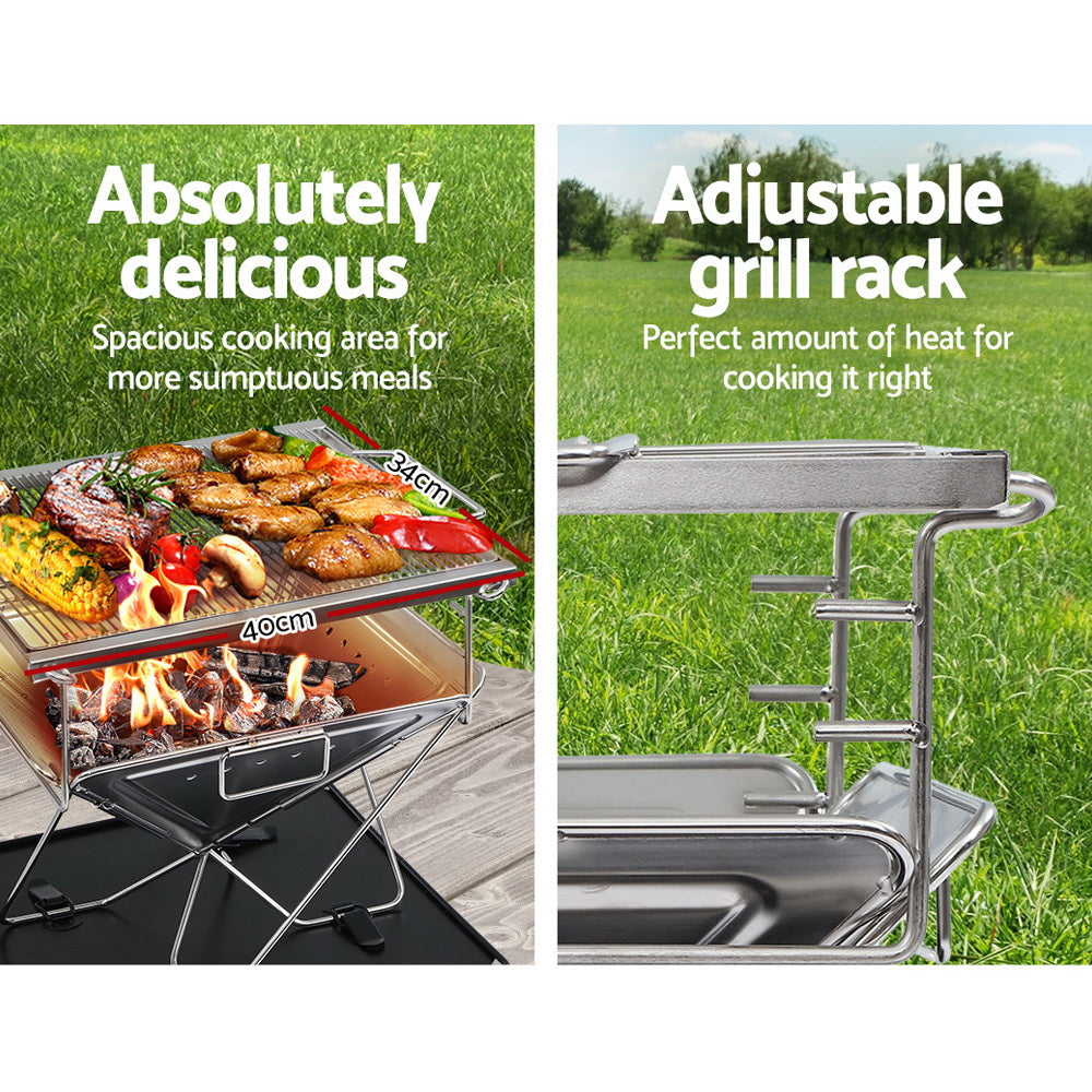 Grillz Camping Fire Pit BBQ Portable Folding Stainless Steel Stove Outdoor Pits