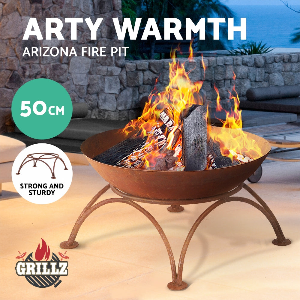 Grillz Rustic Fire Pit Brazier Portable Charcoal Iron Bowl Outdoor Wood Burner 50CM