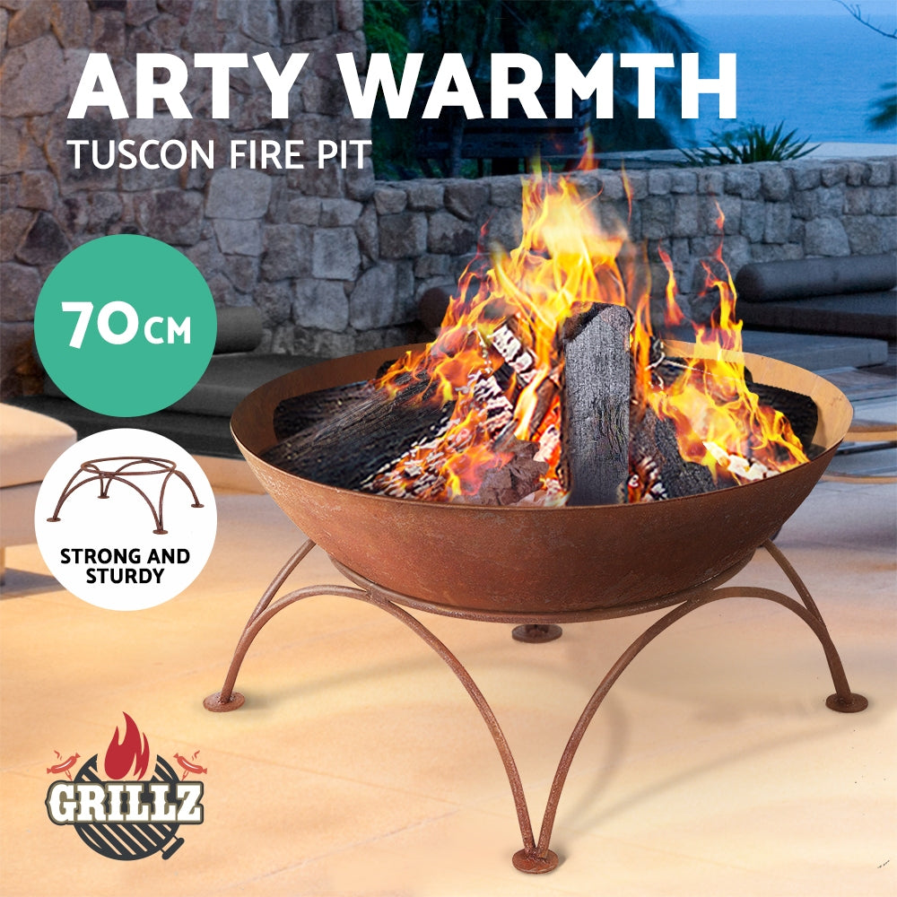 Grillz Rustic Fire Pit Brazier Portable Charcoal Iron Bowl Outdoor Wood Burner 70CM