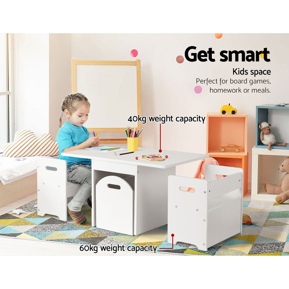Keezi 3PCS Kids Table Chairs Hidden Storage Box Toy Activity Multi-function Desk