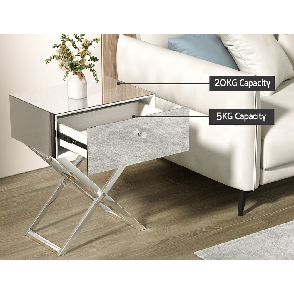 Artiss Mirrored Bedside Table Side End Table Drawers Nightstand Bedroom Silver