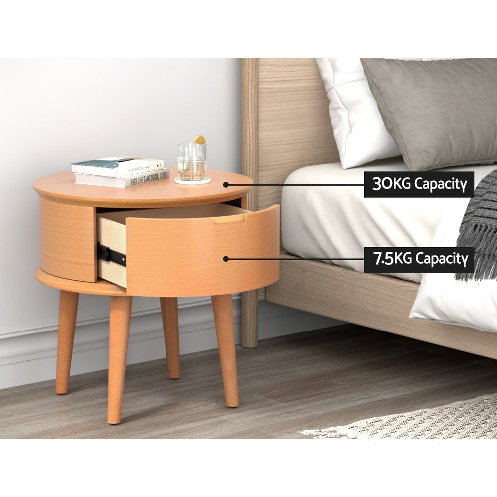 Artiss Bedside Table Curved Drawers Side End Table Nightstand Legs Bedroom Oak