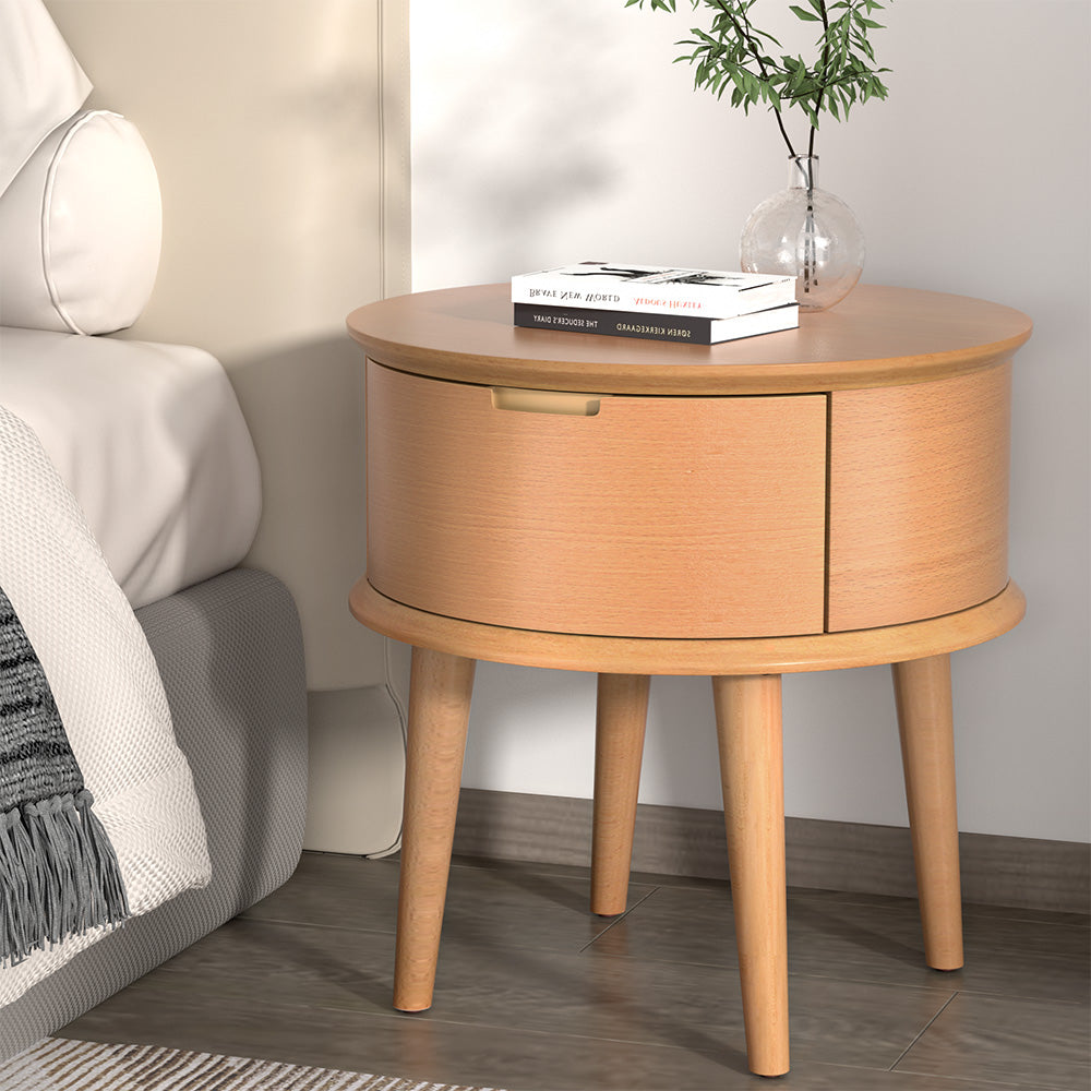 Artiss Bedside Table Curved Drawers Side End Table Nightstand Legs Bedroom Oak