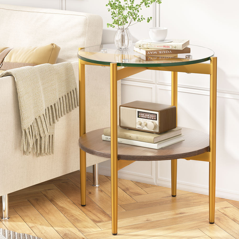 Artiss Coffee Table Side Table Laptop Desk Bedside Sofa Glass Table Metal Frame