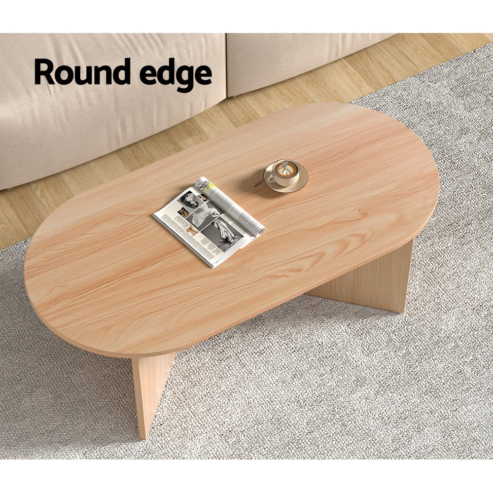 Artiss Oval Coffee Table Particle Board Wooden Living Room Table 110CM