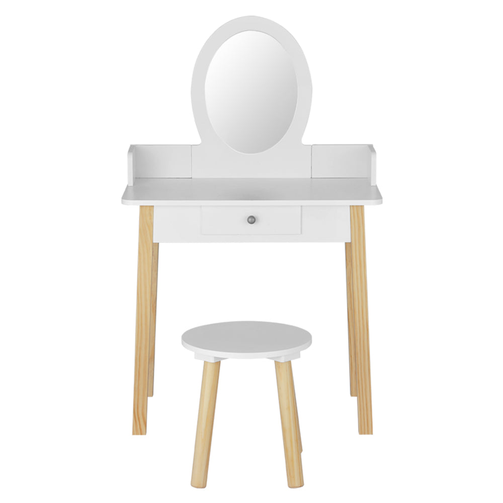 Keezi Kids Vanity Makeup Dressing Table Chair Set Wooden Leg Drawer Mirror White