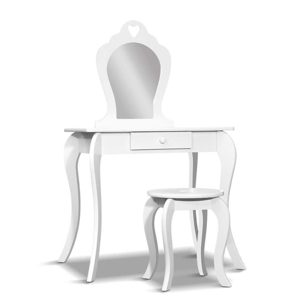 Artiss Kids Vanity Dressing Table Stool Set Mirror Drawer Children Makeup White