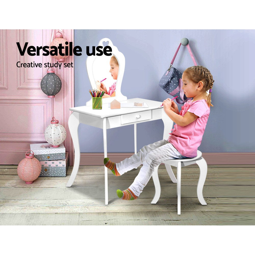 Keezi White Kids Vanity Dressing Table Stool Set Mirror Princess Children Makeup