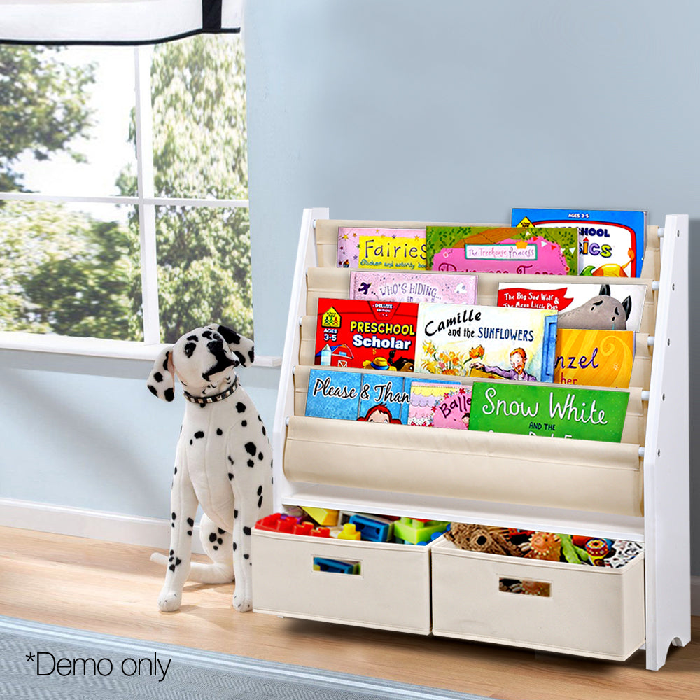 Keezi 4 tier Kids Bookshelf Wooden Bookcase Children Toy Organiser Display Rack