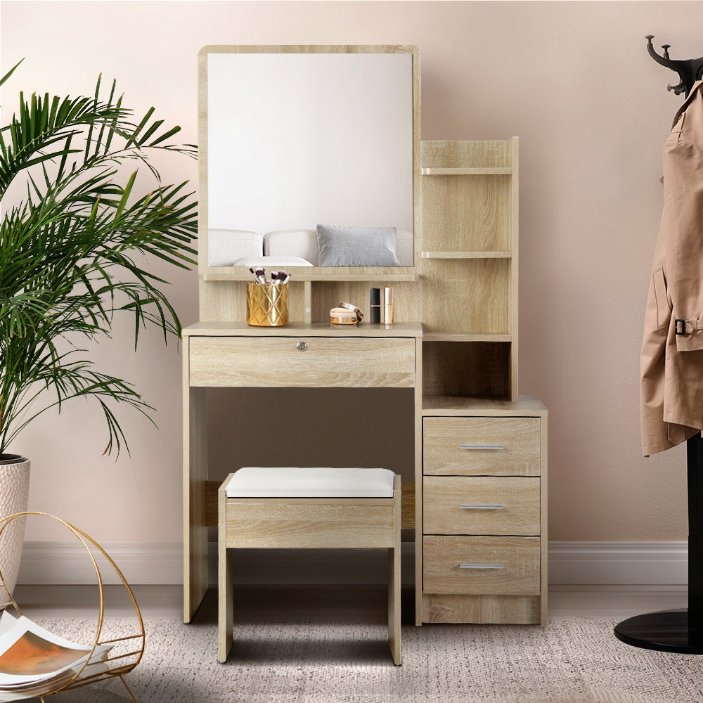 Oak dressing table store mirror with drawers