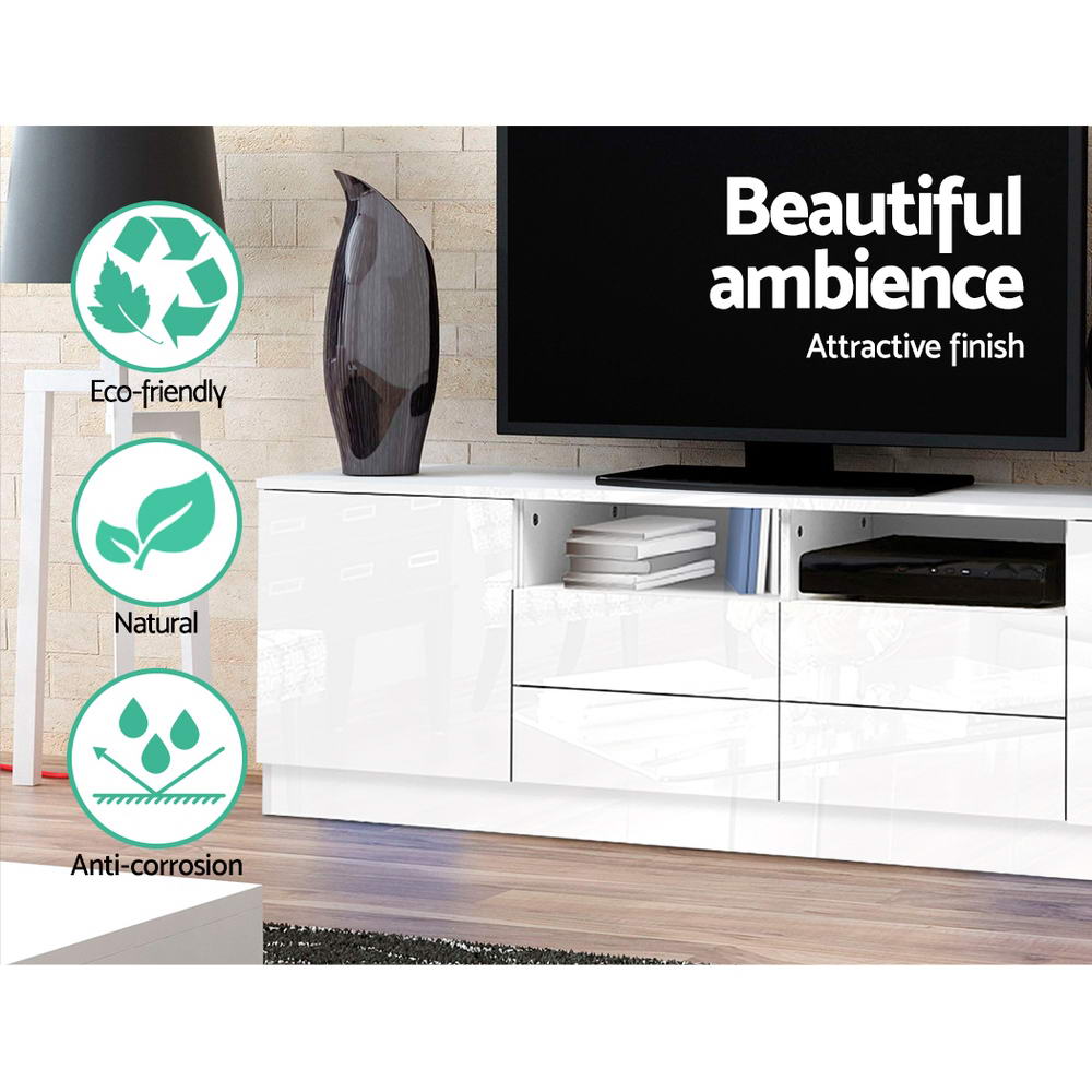 Artiss 180cm TV Cabinet Stand Entertainment Unit High Gloss Furniture 4 Storage Drawers White