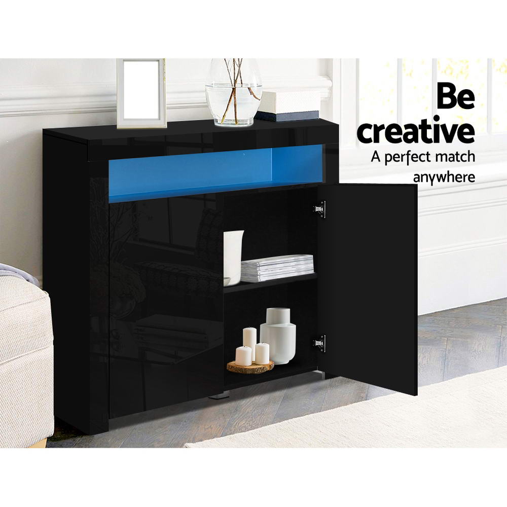 Artiss Buffet Sideboard Cabinet High Gloss Storage Cupboard 2 Doors Black Table